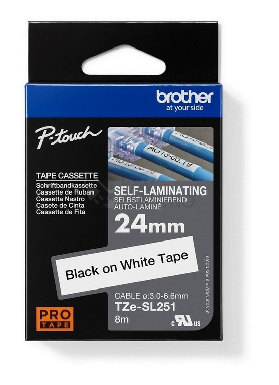 Obrázek produktu Páska do štítkovače Brother ProTape TZE-SL251 samolaminovací bílá/černá 24mm 8m 0