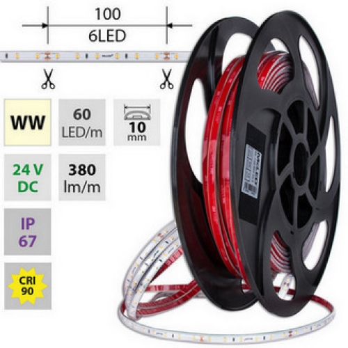 Levně LED pásek McLED 24V teplá bílá CRI90 š=10mm IP67 4,8W/m 60LED/m SMD2835 ML-126.003.90.2