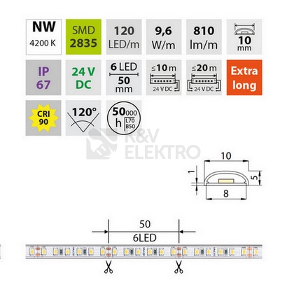 Obrázek produktu LED pásek McLED 24V neutrální bílá CRI90 š=10mm IP67 9,6W/m 120LED/m SMD2835 ML-126.007.90.2 6