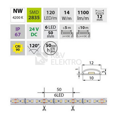 Obrázek produktu LED pásek McLED 24V neutrální bílá CRI90 š=12mm IP67 14W/m 120LED/m SMD2835 ML-126.012.90.2 1