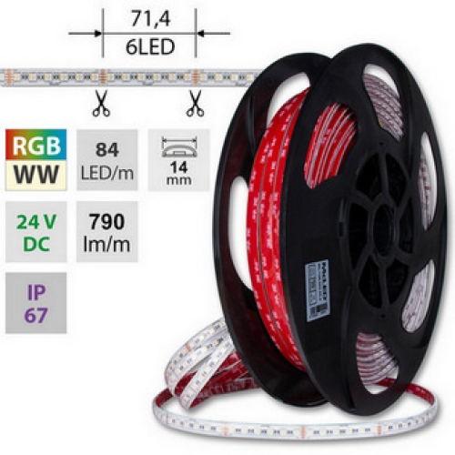 Levně LED pásek McLED 24V RGB + teplá bílá š=14mm IP67 15W/m 84LED/m SMD5050 ML-128.002.90.2