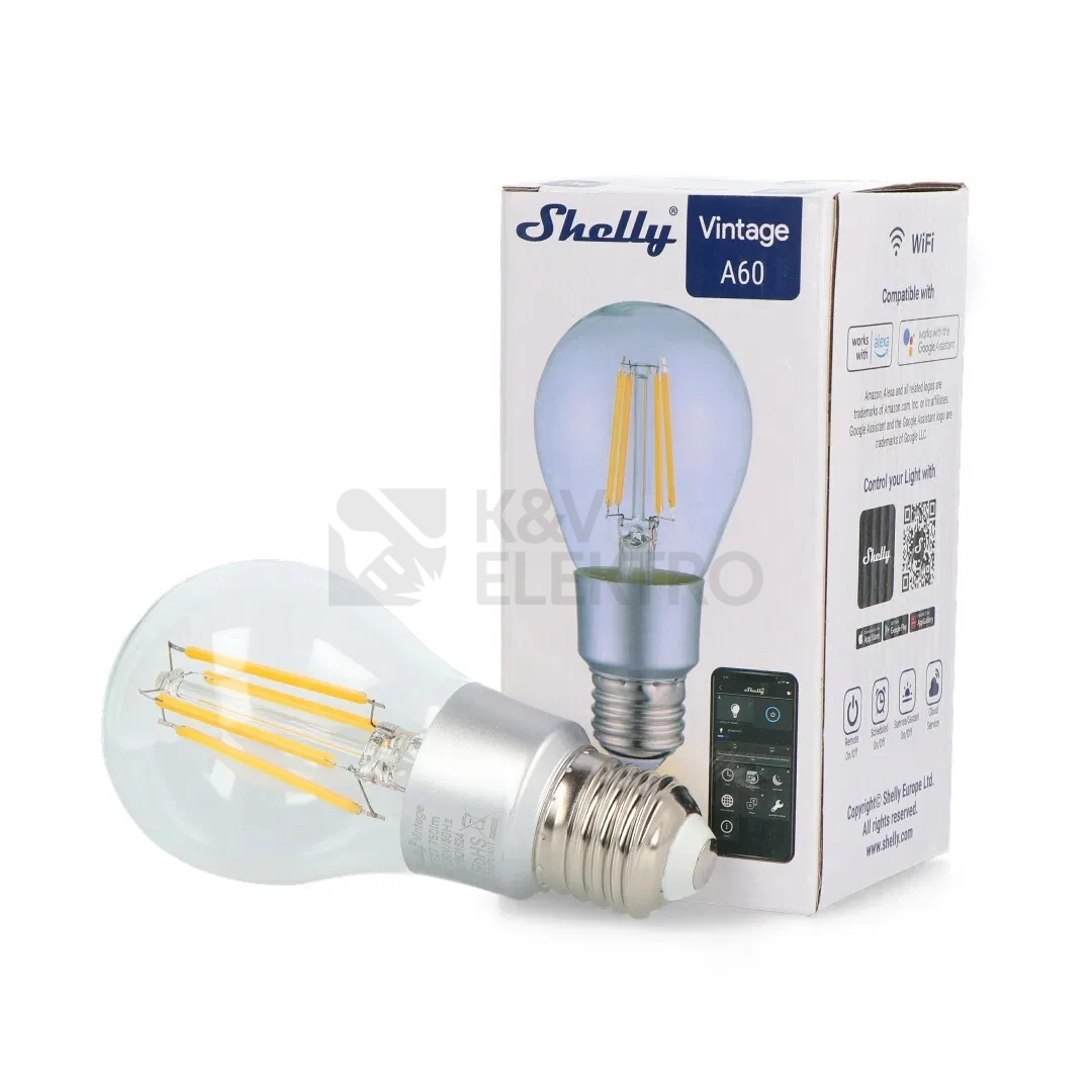 Obrázek produktu Chytrá LED žárovka E27 Shelly Vintage A60 Filament 7W (60W) 2700K WiFi stmívatelná 0