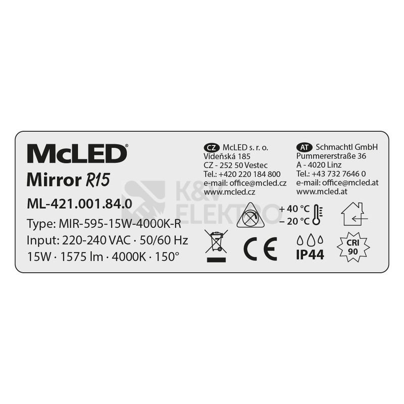 Obrázek produktu LED svítidlo McLED Mirror R15 15W 4000K IP44 ML-421.001.84.0 4