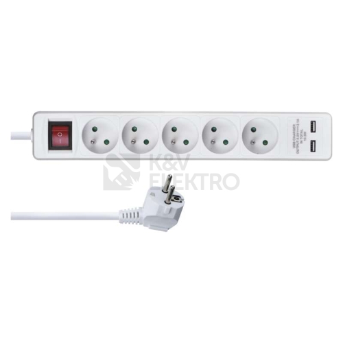  Prodlužovací kabel s USB nabíječkou 3m/5zásuvek bílá EMOS P1513RU