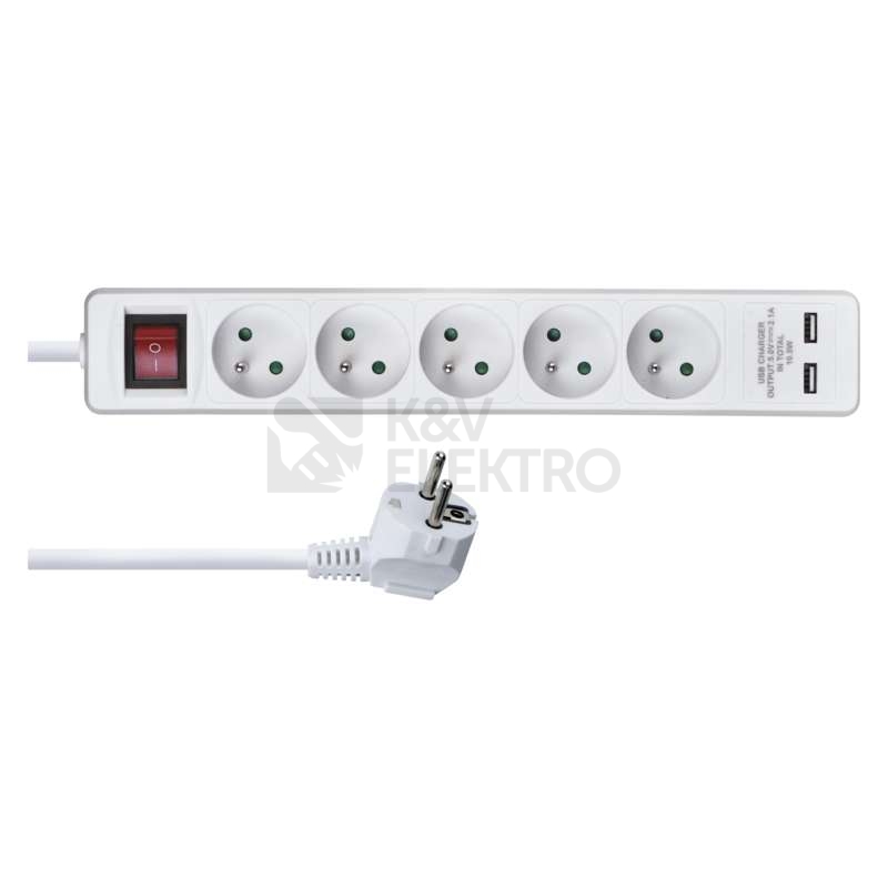 Obrázek produktu  Prodlužovací kabel s USB nabíječkou 3m/5zásuvek bílá EMOS P1513RU 0