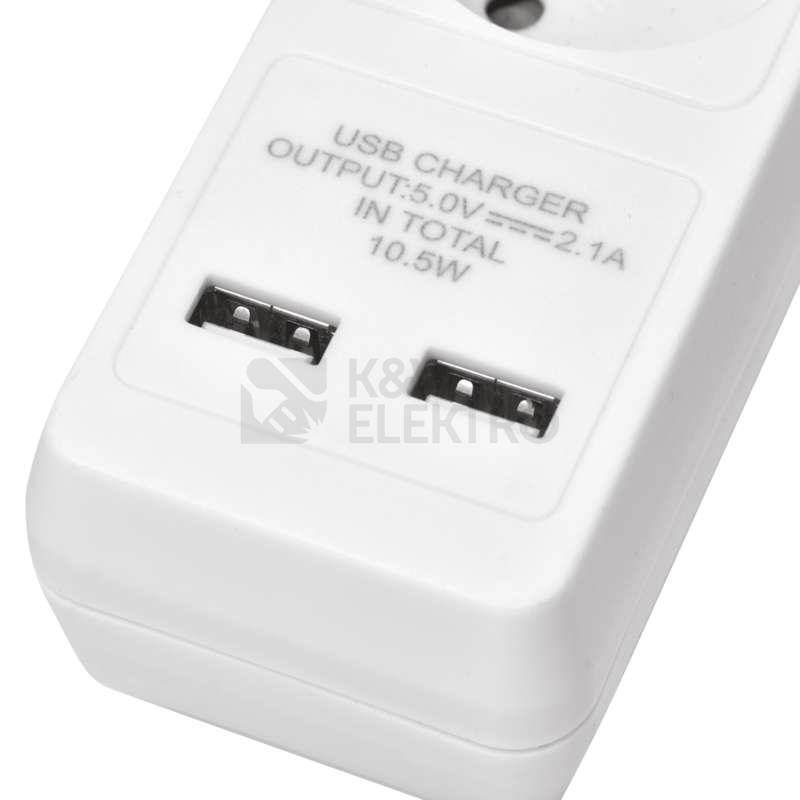 Obrázek produktu Prodlužovací kabel s USB nabíječkou 2m/3zásuvy bílá EMOS P1512RU 4
