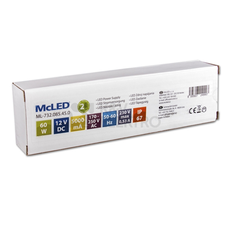Obrázek produktu LED napájecí zdroj McLED 12VDC 5A 60W ML-732.085.45.0 1