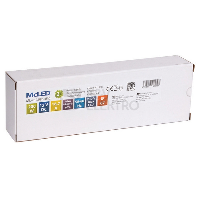 Obrázek produktu  LED napájecí zdroj McLED 12VDC 16,7A 200W ML-732.096.45.0
 3