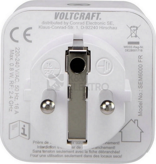 Obrázek produktu Bluetooth měřič spotřeby energie do zásuvky VOLTCRAFT SEM6000FR 1626068 1
