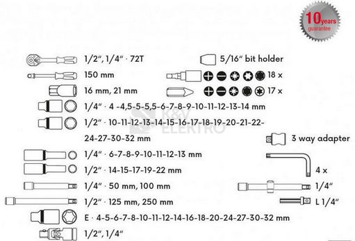 Obrázek produktu Gola sada FESTA 17236 1/4"+1/2" 110dílná 2