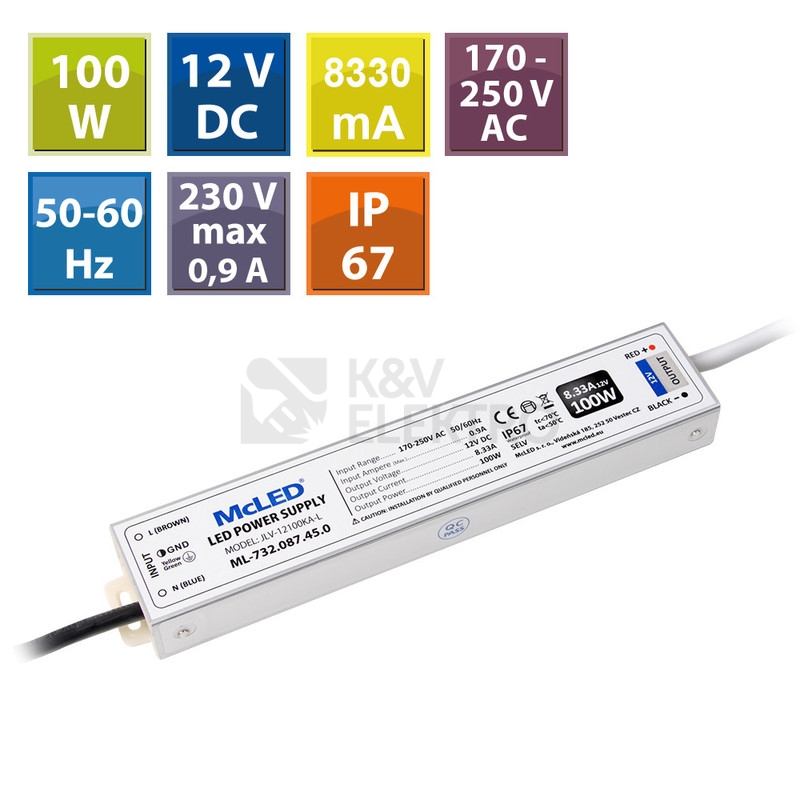 Obrázek produktu LED napájecí zdroj McLED 12VDC 4,17A 100W ML-732.087.45.0 3
