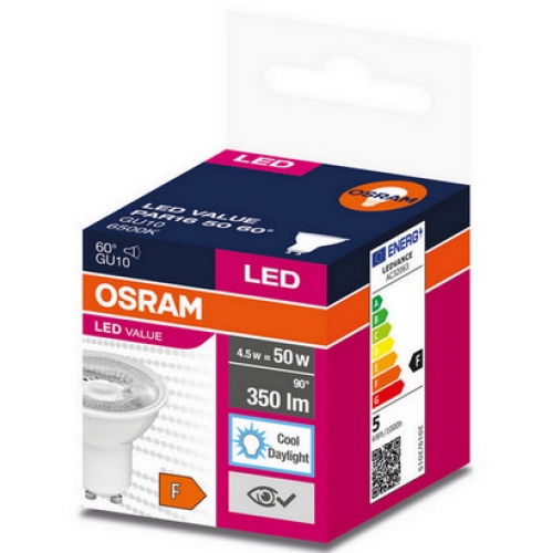 LED žárovka GU10 PAR16 OSRAM 4,5W (50W) studená bílá (6500K) reflektor 60°