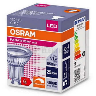 Obrázek produktu LED žárovka GU10 PAR16 OSRAM PARATHOM 8,3W (80W) neutrální bílá (4000K) reflektor 120° stmívatelná 2