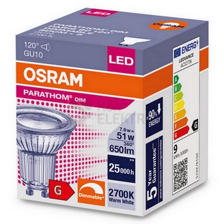 Obrázek produktu LED žárovka GU10 PAR16 OSRAM PARATHOM 7,9W (50W) teplá bílá (2700K) stmívatelná, reflektor 120° 4