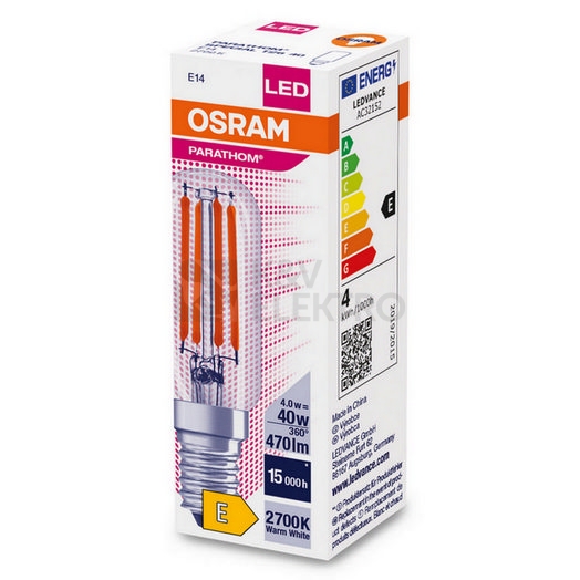 Obrázek produktu LED žárovka do lednice E14 OSRAM PARATHOM T26 FIL 4W (40W) teplá bílá (2700K) 1