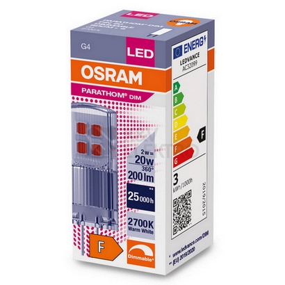 Obrázek produktu LED žárovka G4 OSRAM PARATHOM 2W (20W) teplá bílá (2700K) stmívatelná 4