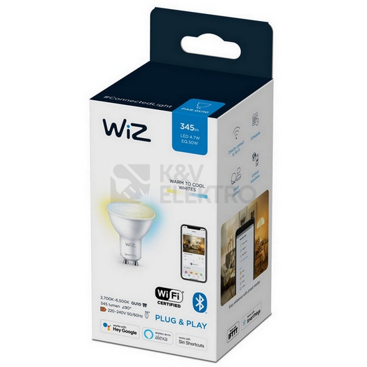 Obrázek produktu Chytrá LED žárovka GU10 WiZ PAR16 4,9W (50W) 2700-6500K WiFi stmívatelná, reflektor 36° 3