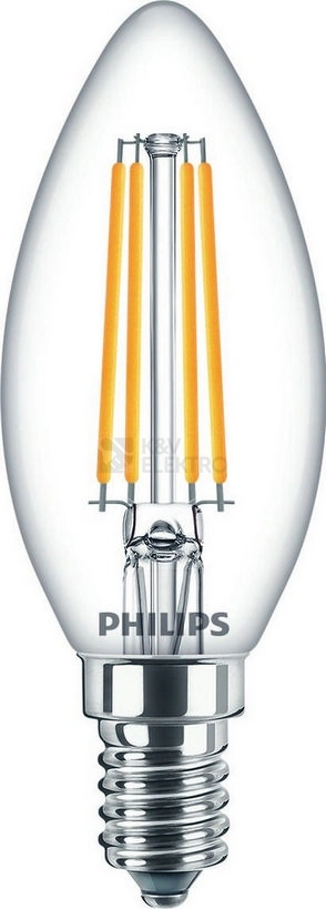 Obrázek produktu LED žárovka E14 Philips Classic Filament B35 6,5W (60W) teplá bílá (2700K), svíčka 0
