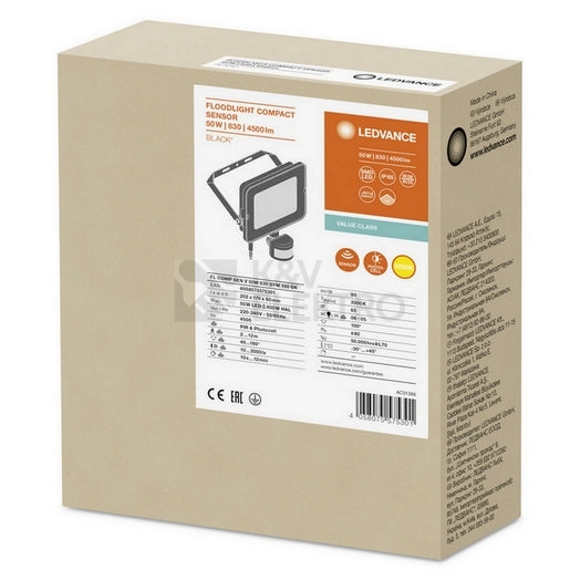 Obrázek produktu LED reflektor s pohybovým čidlem LEDVANCE FLOODLIGHT COMPACT 50W 3000K teplá bílá 10