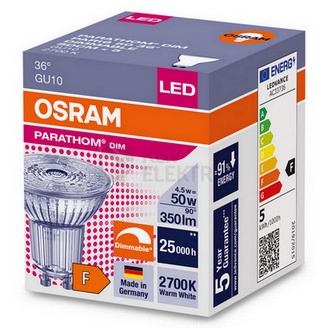 Obrázek produktu LED žárovka GU10 PAR16 OSRAM PARATHOM 4,5W (50W) teplá bílá (2700K) stmívatelná, reflektor 36° 2