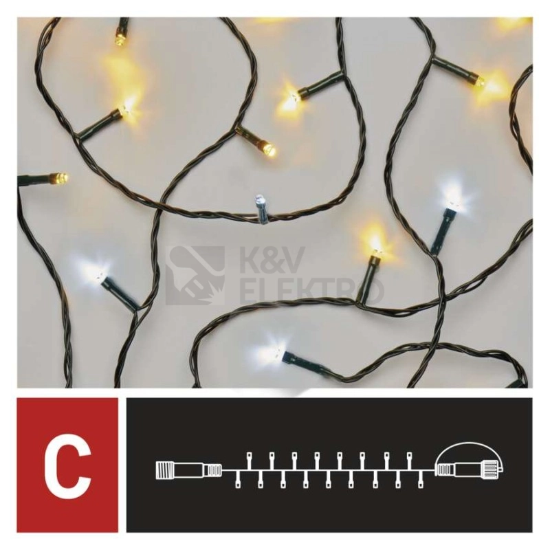 Obrázek produktu Propojovací vánoční řetěz bez zdroje EMOS Connecting D1AN01 100LED 10m teplá/studená bílá 1