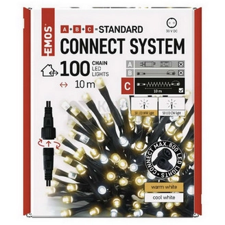 Obrázek produktu Propojovací vánoční řetěz bez zdroje EMOS Connecting D1AN01 100LED 10m teplá/studená bílá 4