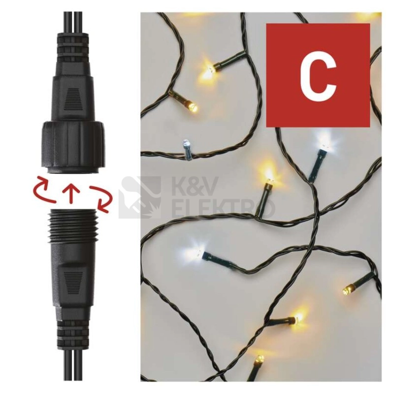 Obrázek produktu Propojovací vánoční řetěz bez zdroje EMOS Connecting D1AN01 100LED 10m teplá/studená bílá 11