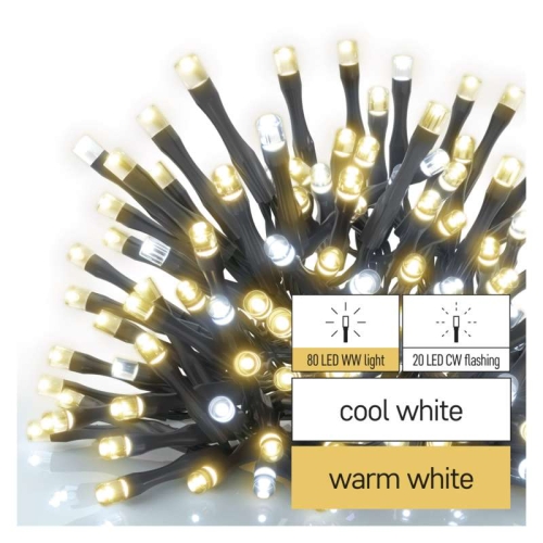 Propojovací vánoční řetěz bez zdroje EMOS Connecting D1AN02 100LED 10m teplá/studená bílá blikající