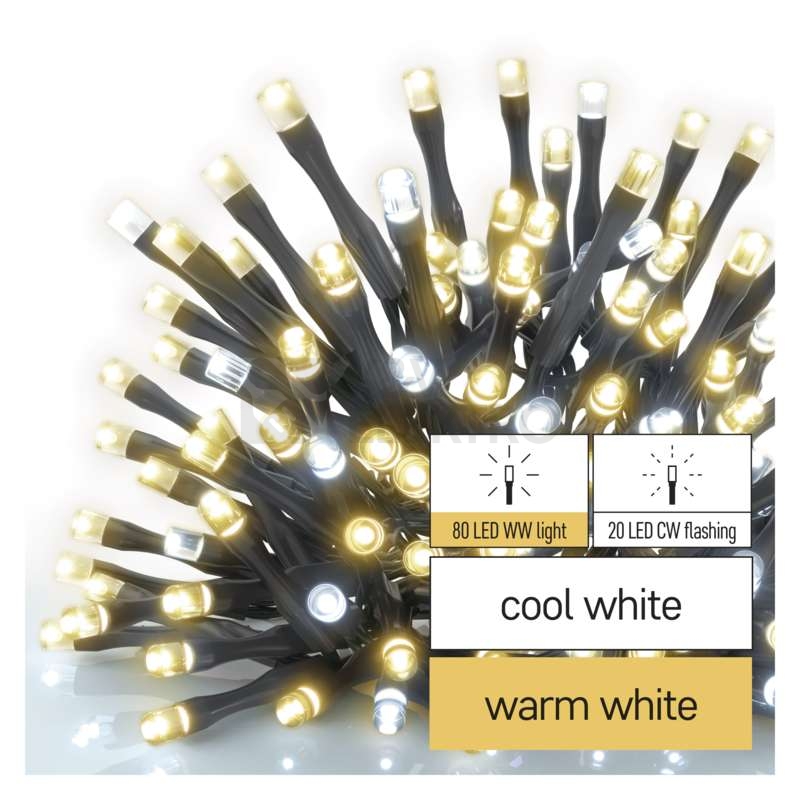Obrázek produktu Propojovací vánoční řetěz bez zdroje EMOS Connecting D1AN02 100LED 10m teplá/studená bílá blikající 0