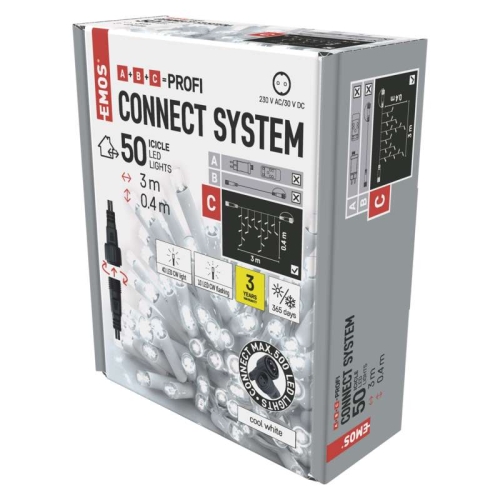 Propojovací vánoční řetěz bez zdroje EMOS Connecting D2CC04 50LED krápníky 3m studená bílá částečně blikající