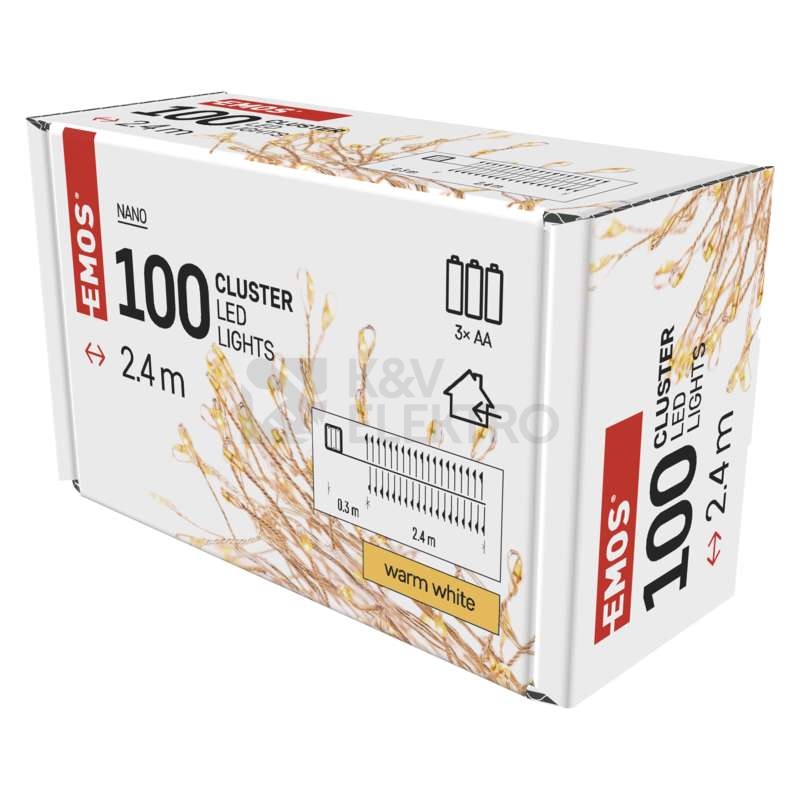 Obrázek produktu Vánoční osvětlení EMOS D3FW01 100LED nano řetěz stříbrná 2,4m teplá bílá s časovačem 8
