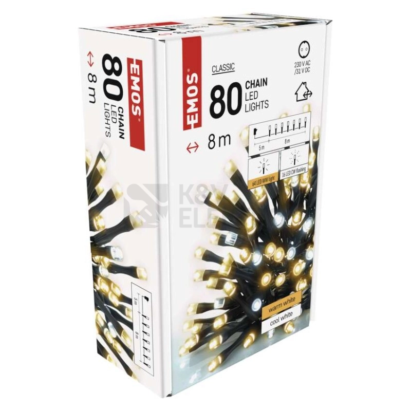 Obrázek produktu Vánoční osvětlení EMOS D4AN01 80LED řetěz 8m teplá/studená bílá blikající s časovačem 3