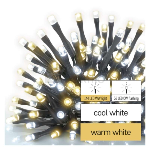  Vánoční osvětlení EMOS D4AN03 180LED řetěz 18m teplá/studená bílá blikající s časovačem