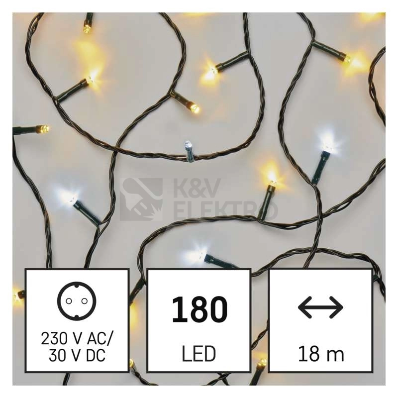 Obrázek produktu Vánoční osvětlení EMOS D4AN03 180LED řetěz 18m teplá/studená bílá blikající s časovačem 3