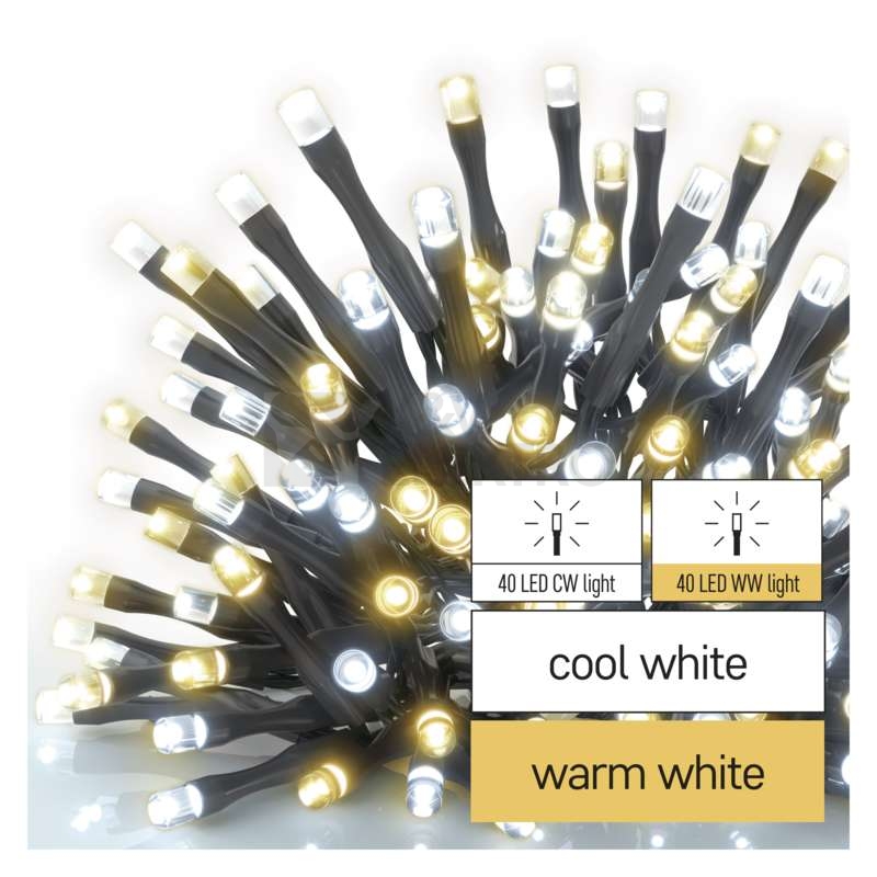 Obrázek produktu  Vánoční osvětlení EMOS D4AN04 80LED řetěz 8m teplá/studená bílá s časovačem 0
