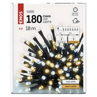 Obrázek produktu Vánoční osvětlení EMOS D4AN06 180LED řetěz 18m teplá/studená bílá s časovačem 2