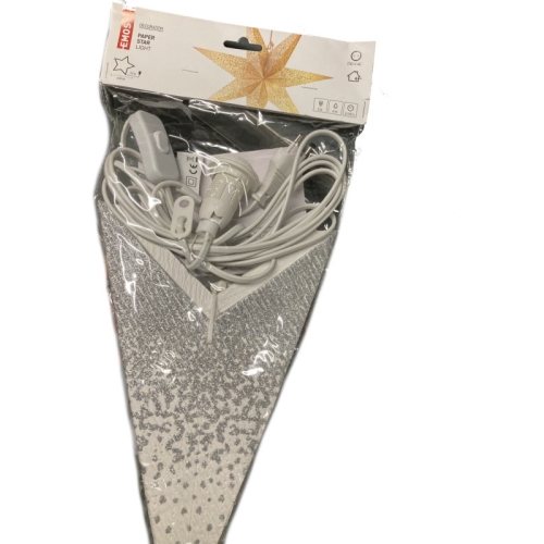 Vánoční hvězda papírová EMOS DCAZ08 230V bílá se stříbrnými třpytkami E14 bez žárovky