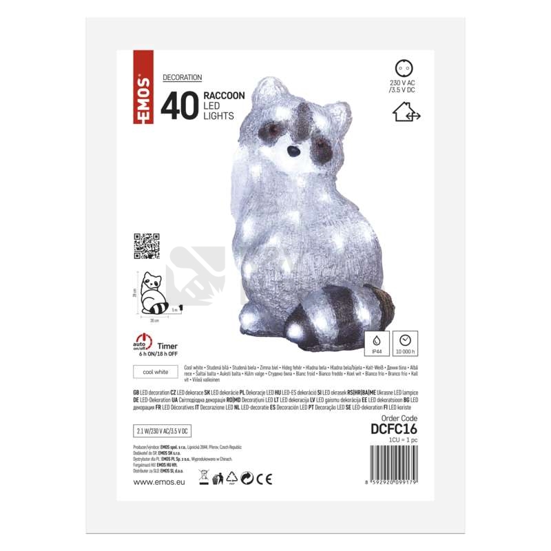 Obrázek produktu  LED vánoční mýval EMOS DCFC16 28cm 230V vnitřní i venkovní použití studená bílá s časovačem 3