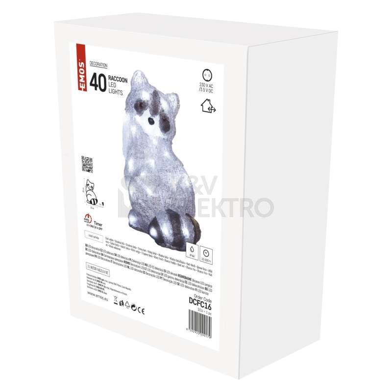 Obrázek produktu  LED vánoční mýval EMOS DCFC16 28cm 230V vnitřní i venkovní použití studená bílá s časovačem 5