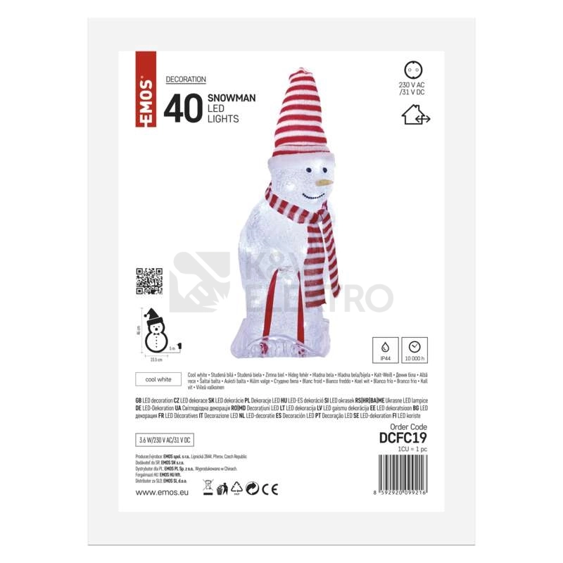 Obrázek produktu LED vánoční sněhulák EMOS DCFC19 46cm 230V vnitřní i venkovní použití studená bílá 3