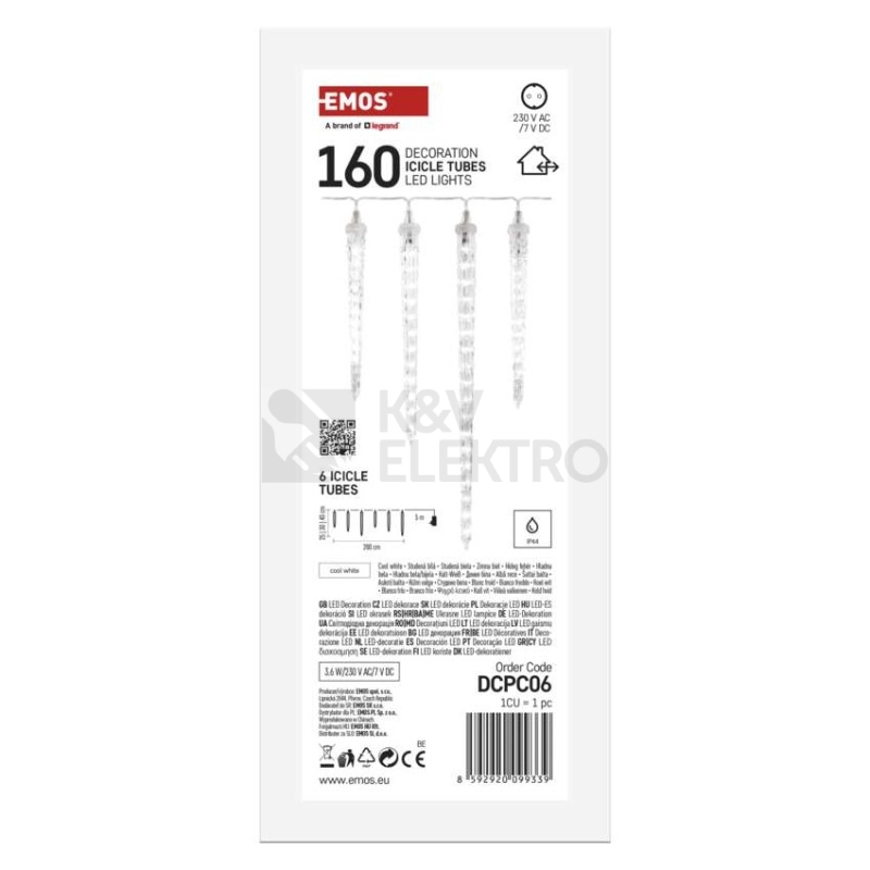 Obrázek produktu LED vánoční girlanda EMOS DCPC06 6x rampouch 2m 230V studená bílá 8