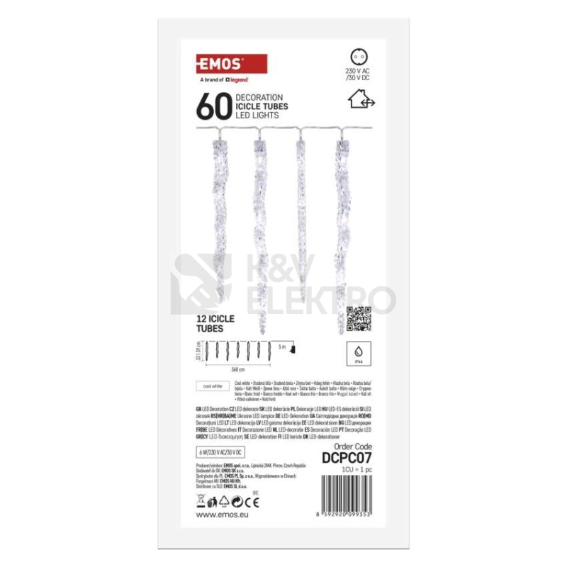 Obrázek produktu LED vánoční girlanda EMOS DCPC07 12x rampouch 3,6m 230V studená bílá 1