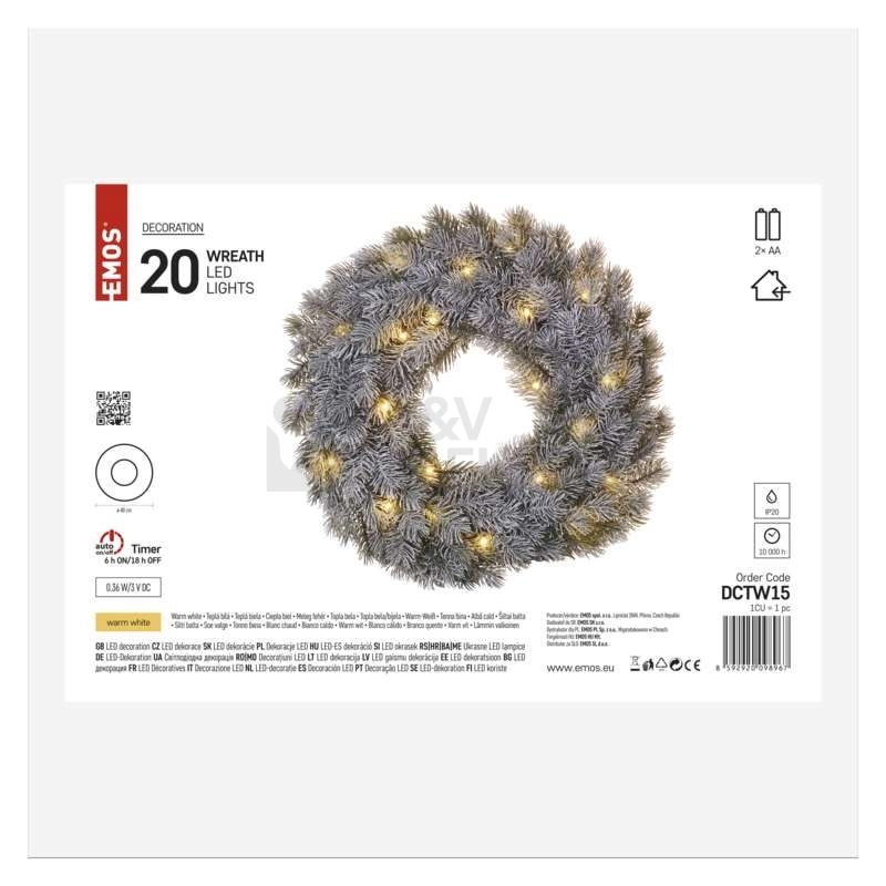 Obrázek produktu LED adventní věnec EMOS DCTW15 2xAA teplá bílá časovač vnitřní použití 2