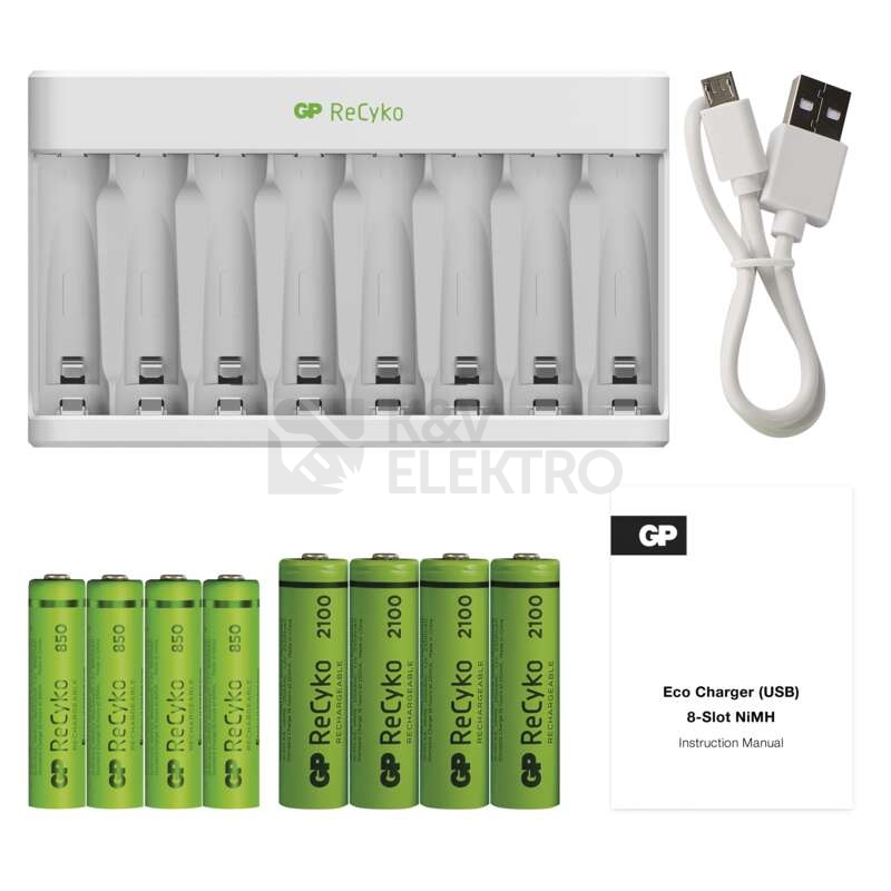 Obrázek produktu Nabíječka baterií GP Eco E811 + 4x AA ReCyko 2100 + 4x AAA ReCyko 850 2