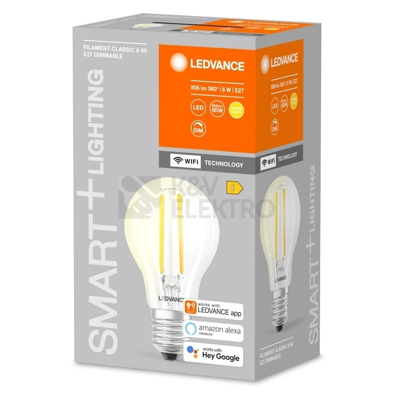Obrázek produktu Chytrá LED žárovka E27 LEDVANCE Smart+ Filament Classic A60 6W (60W) teplá bílá (2700K) WiFi stmívatelná 1