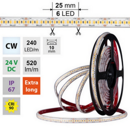 Levně LED pásek McLED 24V studená bílá CRI90 š=10mm IP67 6W/m 240LED/m SMD2835 ML-126.032.90.2