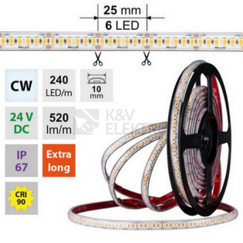 LED pásek McLED 24V studená bílá CRI90 š=10mm IP67 6W/m 240LED/m SMD2835 ML-126.032.90.2