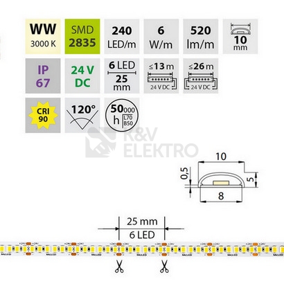 Obrázek produktu LED pásek McLED 24V studená bílá CRI90 š=10mm IP67 6W/m 240LED/m SMD2835 ML-126.032.90.2 7