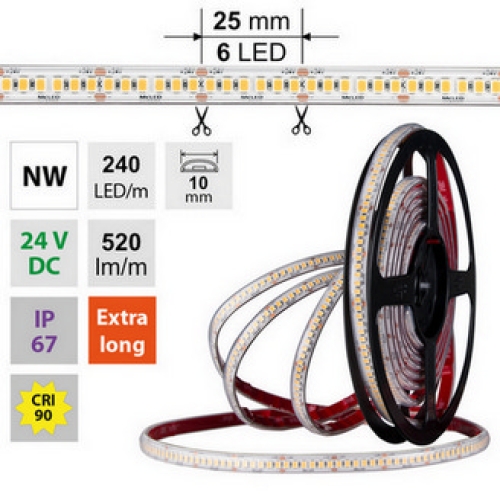 Levně LED pásek McLED 24V neutrální bílá CRI90 š=10mm IP67 6W/m 240LED/m SMD2835 ML-126.033.90.2