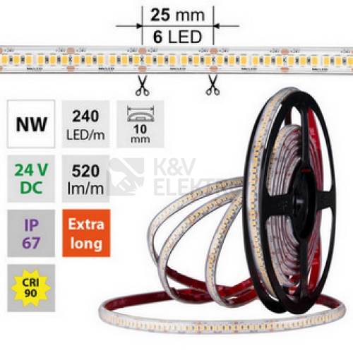 LED pásek McLED 24V neutrální bílá CRI90 š=10mm IP67 6W/m 240LED/m SMD2835 ML-126.033.90.2